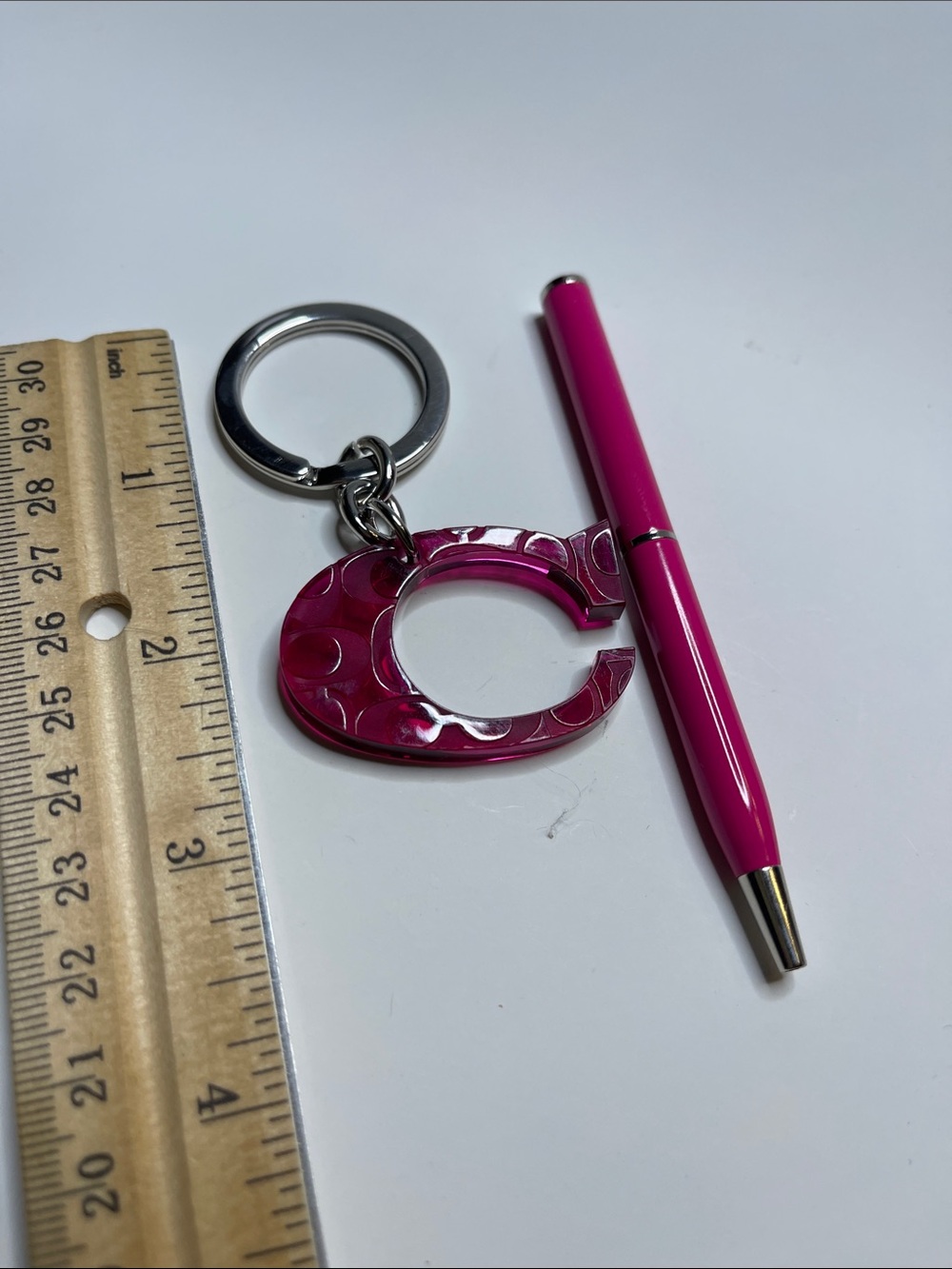 Coach Pink 'C' Acrylic Keychain with Hot Pink Coach Pen - Picture 3 of 6